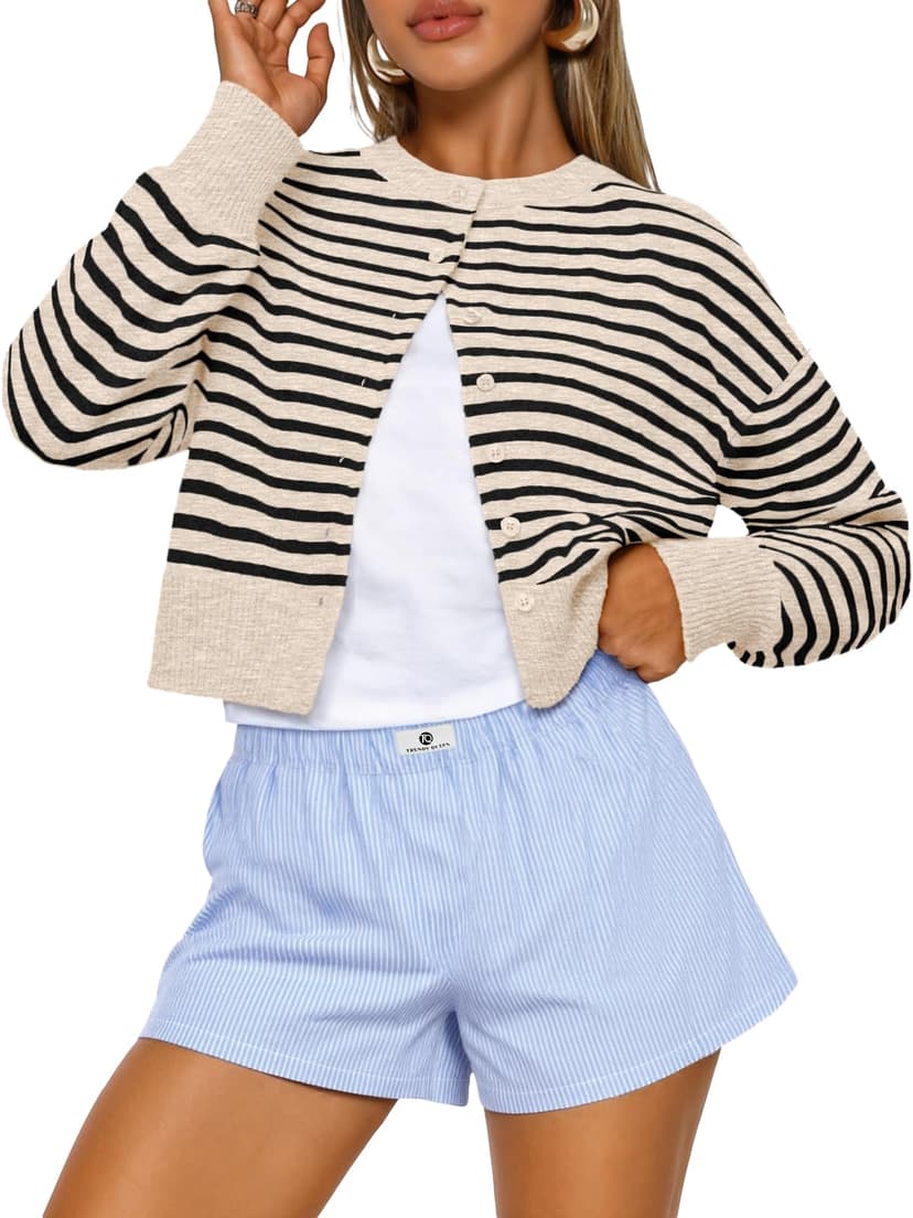 Trendy Queen Cropped Cardigan Sweaters for Women Fall Fashion Clothes 2026 | Lightweight Knit Button-Down, Versatile Layering Piece for Fall, Spring & Office Wear