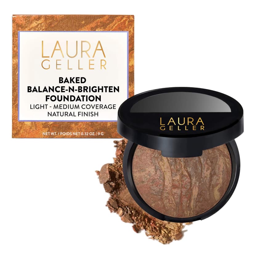 LAURA GELLER NEW YORK Award-Winning Baked Balance-n-Brighten Color Correcting Powder Foundation - Deep - Buildable Light to Medium Coverage - Demi-Matte Natural Finish