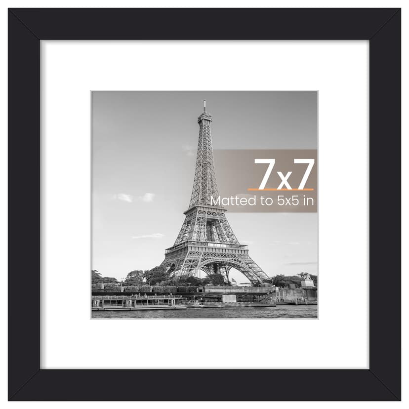 upsimples 7x7 Picture Frame, Wall Decor Photo Frames, Black 1 Pack | 5x5 Square Frame with Mat for Gallery Wall, Family, Baby, Dog, Dorm, Christmas