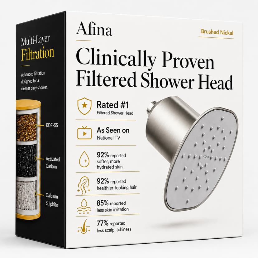 Afina Filtered Shower Head, High Pressure Rainfall (Brushed Nickel) | KDF-55 Shower Filter & Water Filter Showerhead for Hard Water, Reduces Chlorine for Softer Skin & Hair