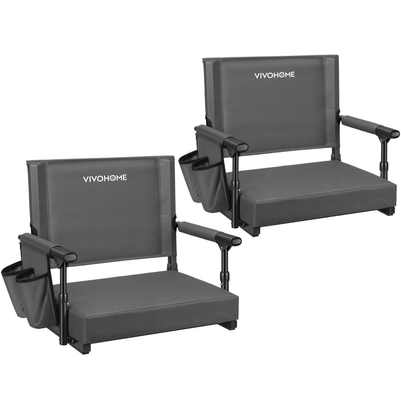 VIVOHOME Stadium Seats with Back Support, Bleacher Chair for Sports Events | Foldable, Easy To Carry, Adjustable Length Shoulder Strap, Two Cup Holders, Armrest, Anti-slip Bottom, Weight Capacity 350