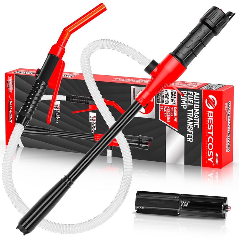 Portable Transfer Pump Battery Operated Electric Siphon Pump for Gas, Fuel, Diesel, Water Transfer 2.4 GPM Flow Oil Extractor, 47 Inches Hose-Easy to Use Hand Fuel Pump, Multi-Use Transfer Pump(Red)