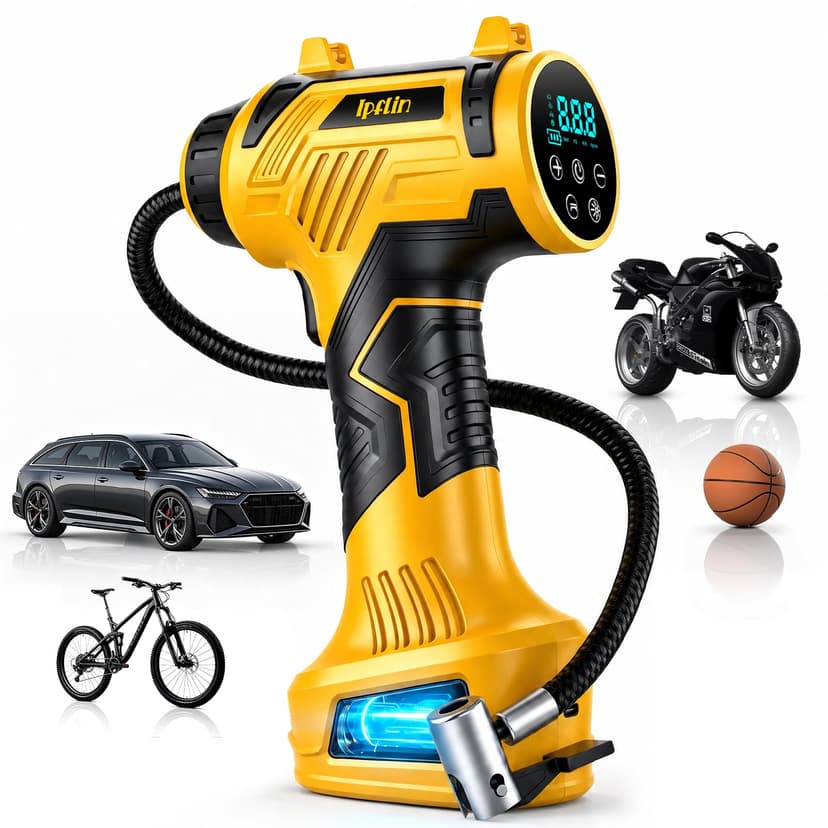 70% 0FF Tire Inflator Portable Air Compressor Built-in Battery, Dual Power | 3*3200 mAh & 12V DC, Auto Shut-Off, Digital Pressure Gauge, Faster Inflation Air Pump for Car Tires Motorcycle Bike Ball Gi