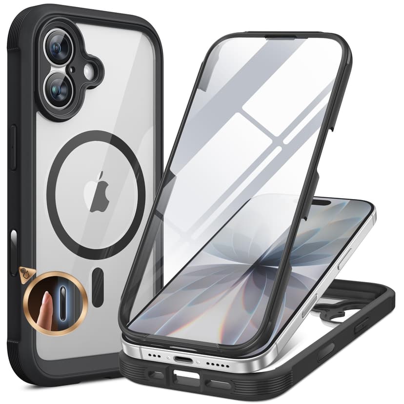 Miracase for iPhone 17 Case 6.3'', Full-Body Bumper Military Drop Protection Outdoor Phone case with Built-in Glass Screen &Camera Control,Easy Installation,No Gap,Compatible with MagSafe,Black