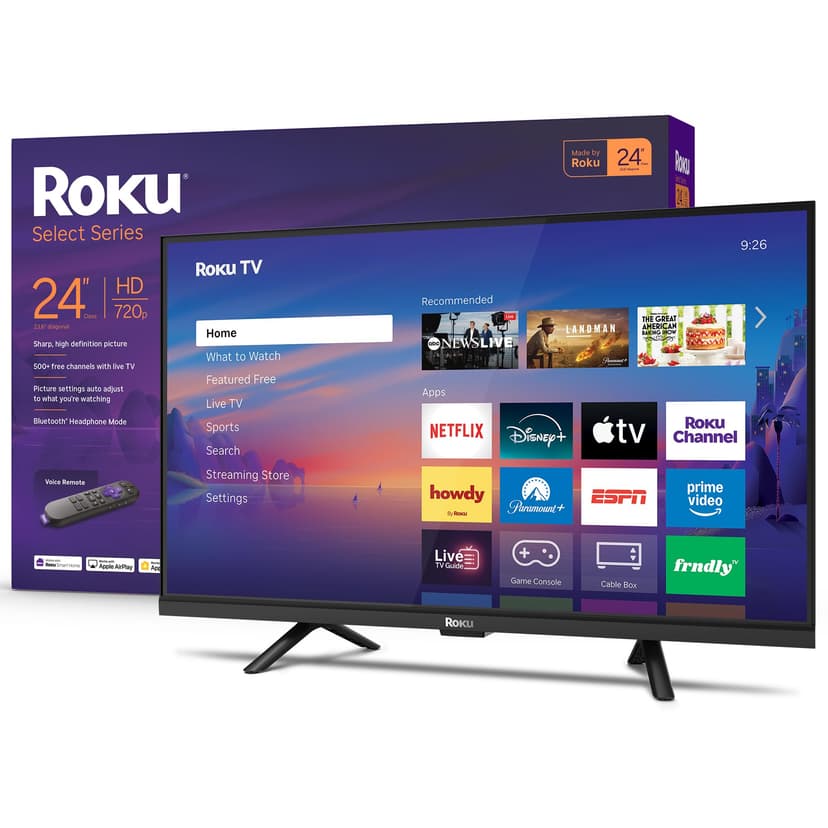 Roku Smart TV 2026 – 24-Inch Select Series, 720p HD TV – Roku TV with Voice Remote – Flat Screen LED Television with Wi-Fi for Streaming Live Local News, Sports, & Movies – Bluetooth Headphone Mode