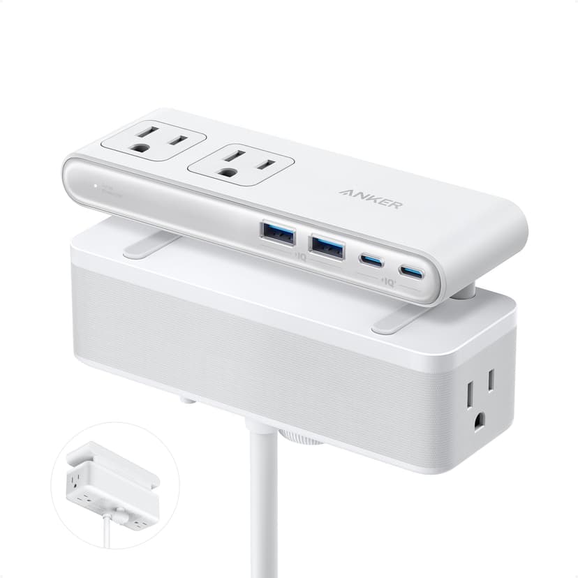 Anker Nano Power Strip, Desk Clamp, 70W Max, 1500J Surge Protector, 2 USB C | 6AC 5ft Extension Cord, Outlet Extender Desk Organizer Gaming Accessories Home Office Essentials, Fit 0.6~1.8'' Tabletop E