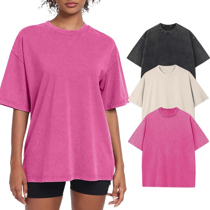 SnowElve Womens Washed Vintage Oversized T-Shirt Baggy Workout Tops Short Sleeve Cotton Tshirts Streetwear Boyfriend Tee
