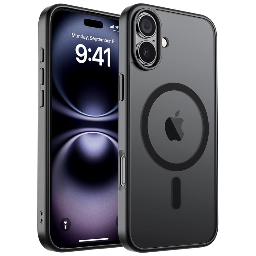 SUPFINE Magnetic for iPhone 16 Case (Compatible with MagSafe) (Military Grade Drop Protection) Translucent Matte Shockproof with Anti-Fingerprint Phone Cover,Black