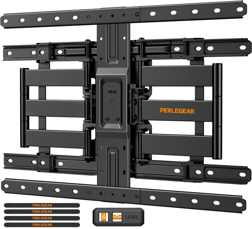 Perlegear Ultra Slim TV Wall Mount 1.1" Low Profile for 42-90" TVs, Fits 16"/24" Studs, Full Motion TV Mount Wall Bracket with Dual Articulating Arms, Swivel, Tilt, Max VESA 600x400mm, Holds 132lbs
