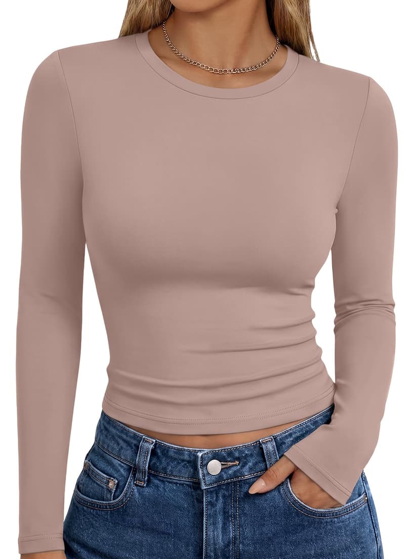 Trendy Queen Womens Long Sleeve T Shirts Fall Fashion Basic Y2K Tops 2026 | Buttery-Soft, Super Stretchy, Fitted Cute Tops, Going Out Basic Tees, Compression Underscrubs Shirts