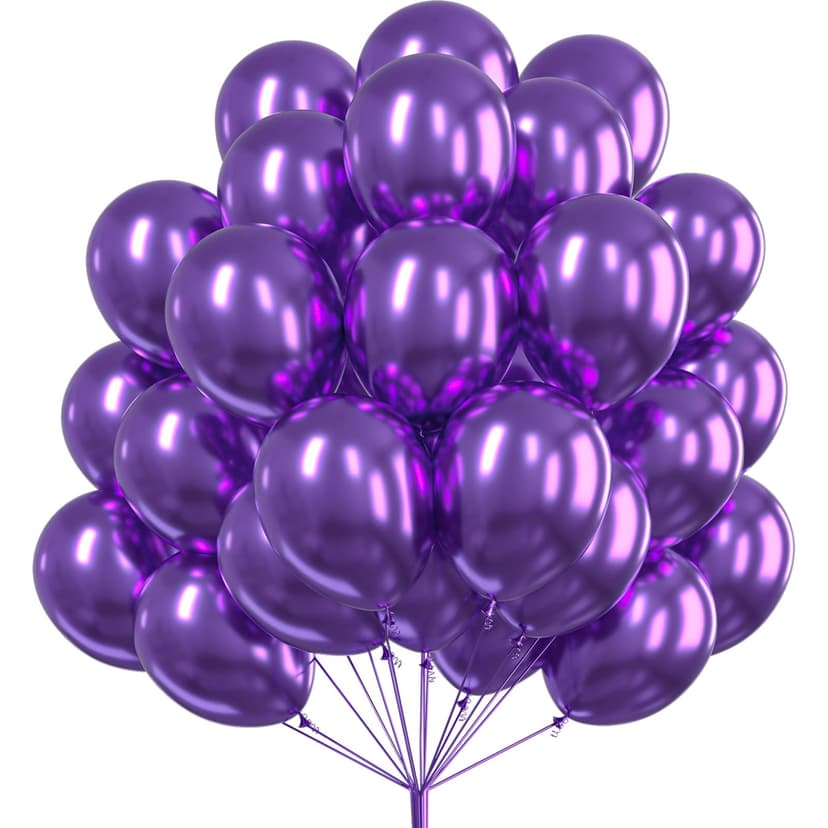 PartyWoo Metallic Purple Balloons 50pcs Chrome Purple Color 12 Inch | Balloons for Mardi Gras Graduation Wedding Bachelorette Baby Shower Anniversary Birthday Mardi Party Decorations Purple-G105