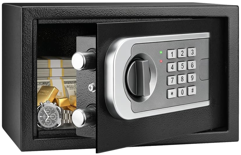 [UPGRADED] Small Safes for Home Dorm, 0.30 Cuft Mini Safe Box | with Fireproof Waterproof Bag, Digital Money Safe with Programmable Keypad Spare Keys, Security Cash Box for Money Valuables