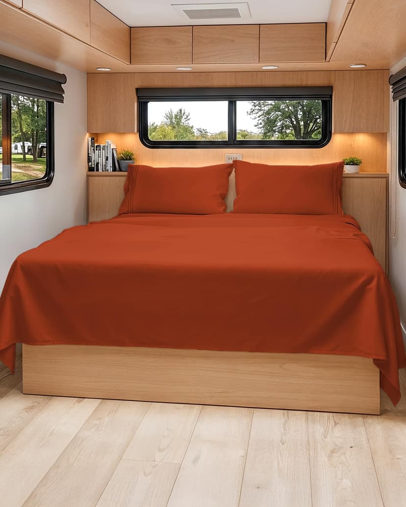 Short Queen Size 4 Piece Bed Sheet Set - RV Short Queen Sheets - Terracotta | Ultra-Soft, Breathable & Cooling Bed Sheets Set with Deep Pockets, Hotel Luxury Bedding for Women & Men, Wrinkle & Fade Fr