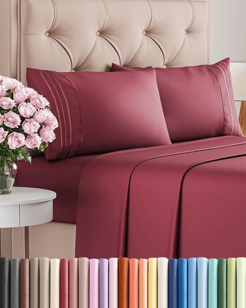 King Size 4 Piece Sheet Set - Comfy Breathable & Cooling Sheets - Burgundy | Hotel Luxury Bed Sheets for Women & Men, Deep Pockets, Easy-Fit, Extra Soft and Wrinkle Free Sheets, Oeko-Tex Bed Sheet Set