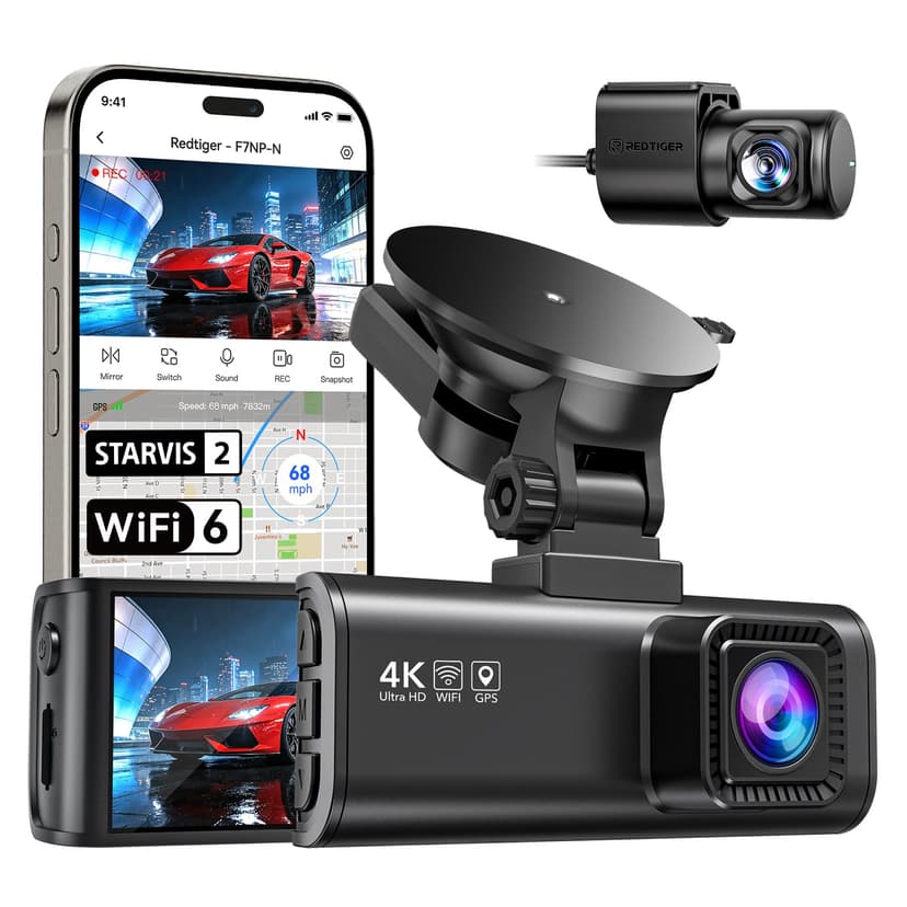 REDTIGER Dash Cam 4K Front and 1080P Rear, STARVIS 2 Sensor, 5.8GHz WiFi (20MB/s), GPS, WDR & HDR Night Vision, 170°Wide Angle, Parking Mode, Loop Recording with Emergency Lock(SD Card Not Included)
