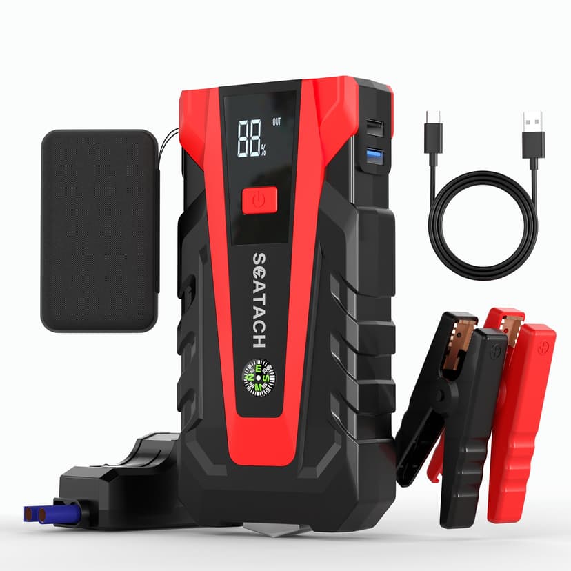 Scatach Jump Starter, 6000A Battery Jumper Starter Portable 12V Jump Box | Car Battery Jump Starter (9.0L Gas and 7.0L Diesel), Jump Box with 3 Mode Flashlights, Jumper Cables