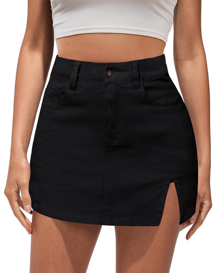 Vetinee Jean Skorts for Woman High Waisted Trendy Slit Y2K Shorts Skirts | Stretchy Denim Skirt with Shorts Underneath, 5 Functional Pockets, Casual Summer Skort, Country Concert Outfits for Women