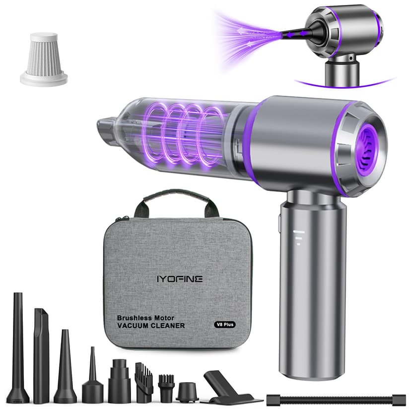 IYOFINE Vacuum/Air Duster 80,000RPM Super Power Mini Car Vacuum Cleaner 4-in-1 air Blower Gun Air Duster & Air Blower & Pump Hand Electric air Duster Handheld dust Blower Blower Cordless (Purple)