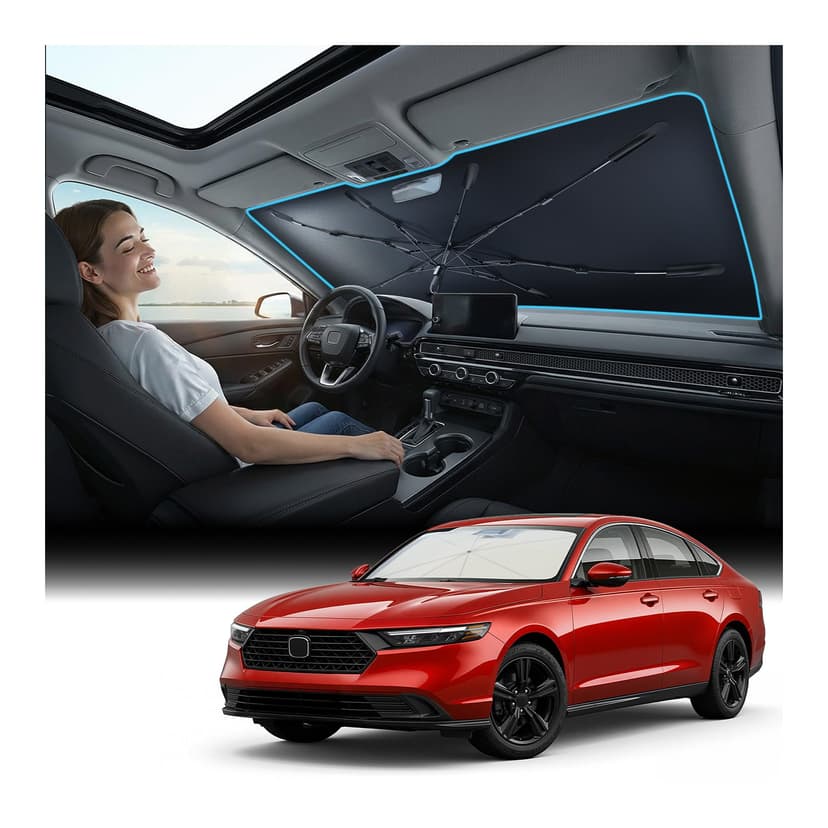 Nmoiss Windshield Sun Shade Umbrella for Honda Civic - [Vinyl Coating Heat Shield] Protect Car from Sun Rays & Heat Damage Keep Cool and Protect Interior, Spring Structure Edge