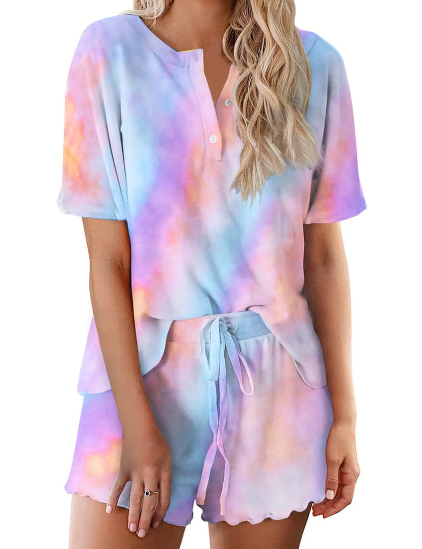 Ekouaer Pajamas Set for Women Short Sleeve Lounge Set 2 Piece Loungewear PJs Soft Cute Lightweight Sleepwear