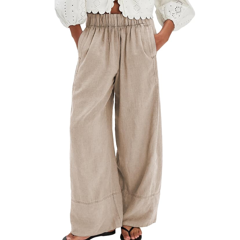 SeeLuNa Linen Pants for Women Cotton Baggy Boho Casual Palazzo Pants Wide Leg Long Lounge Trousers with Pockets