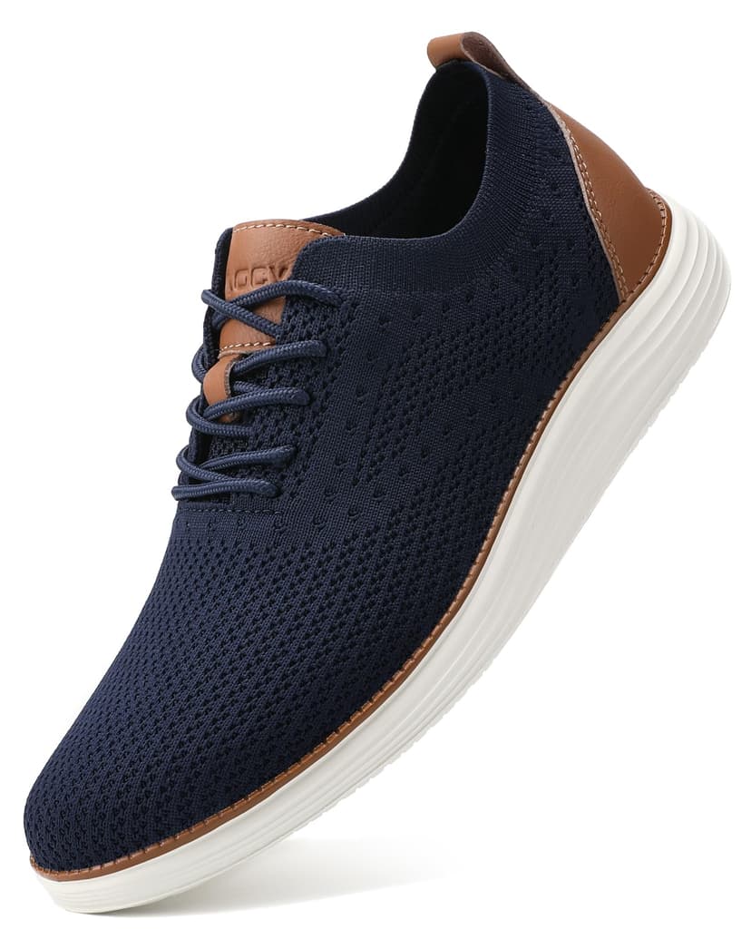 VILOCY Men's Casual Dress Sneakers Tennis Walking Shoes | Lace-Up Breathable Lightweight Comfortable Office Knit Mesh Oxfords Work&Weekend Shoes