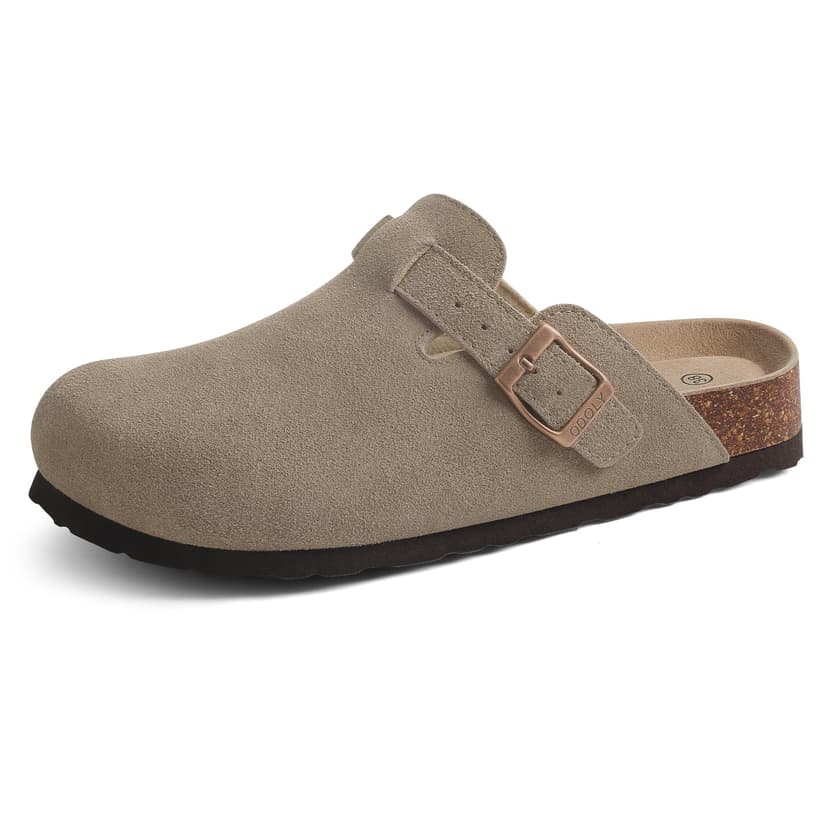 ODOLY Genuine Suede Clogs for Women Men Comfort Cork Footbed Potato Shoes | Unisex Lightweight Slip-On Leather Mules with Arch Support, Adjustable Buckle, Indoor Outdoor Footwear