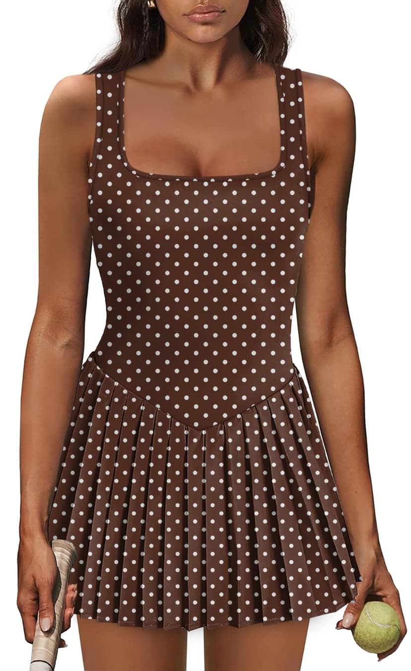 Athletic Dress for Women Built in Shorts U Neck Womens Tennis Dress Pleated with Pockets Sleeveless Golf Clothes