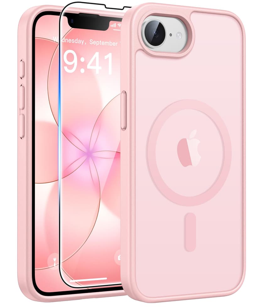 FNTCASE for iPhone 17e Case: iPhone 16e Phone Case [Compatible with Magsafe] Translucent Matte Cases with [Screen Protector] Military Grade Shockproof Protective Phone Cover - Light Pink