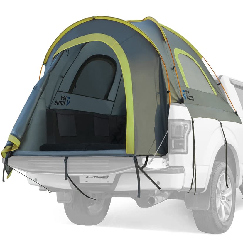 JOYTUTUS Pickup Truck Tent 5ft 2.0, Waterproof PU2000mm Double Layer for 2 Person, Portable Truck Bed Tent with Rainfly, Green, Aluminum Pole
