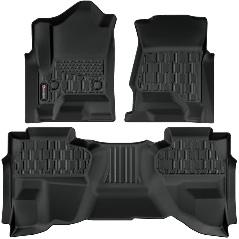AUTOBULL Floor Mats Compatible with 2014-2018 Chevrolet Silverado & GMC Sierra 1500 2500 3500 Double Cab, All Weather TPE Floor Liners, Custom Fit Car mats, 1st & 2nd Row, Black