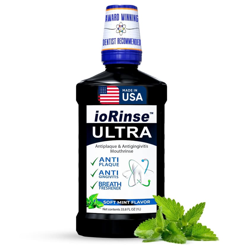 ioRinse Ultra Periodontal Rinse & Gum Mouthwash, Alcohol Free Mouth Rinse for Gum Disease, Fights Gingivitis, Plaque & Bad Breath, Bleeding Gums mouthwash with Molecular Iodine & Xylitol, 1L
