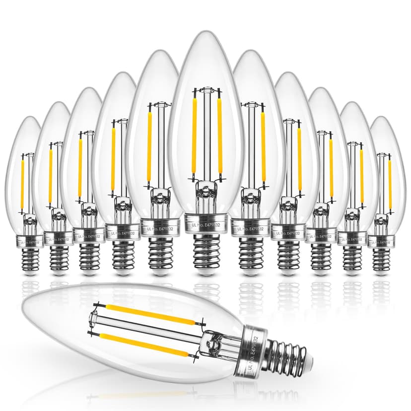 Hizashi E12 LED Bulb Dimmable, 3000K 40W Eq Candelabra Light Bulbs, 12Pack | 90+ CRI, UL Listed, Soft White Chandelier Light Bulbs, 4W 450LM, B10 Candle Light Bulbs, Candelabra Base
