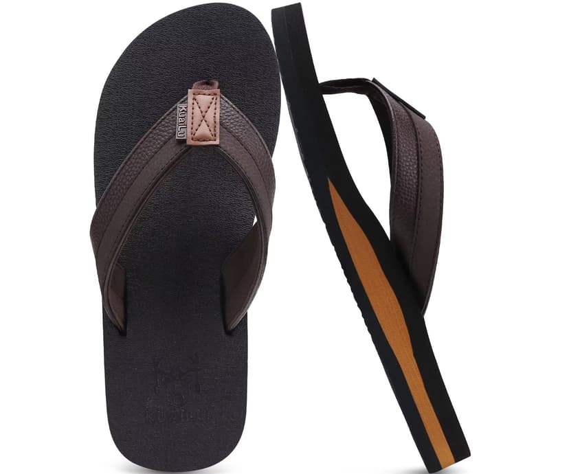 KuaiLu Men's Yoga Mat Leather Flip Flops with Arch Support Comfortable Cushion Walking Thong Sandals Slip On Indoor Outdoor