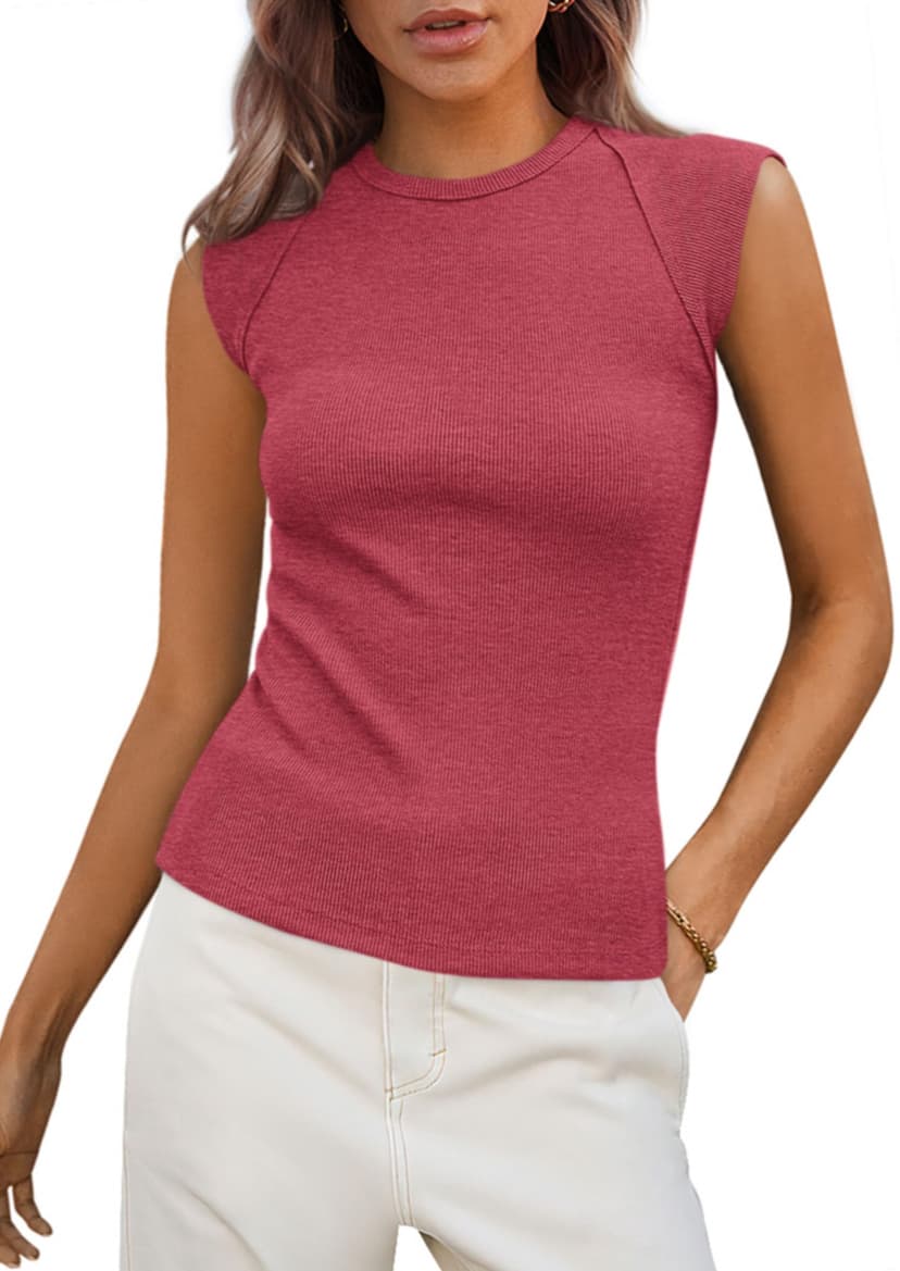 PRETTYGARDEN Women's Ribbed Tank Tops 2026 Summer Cap Sleeve Slim Fitted Knit Basic Casual Tee Shirts Trendy Fashion Clothes