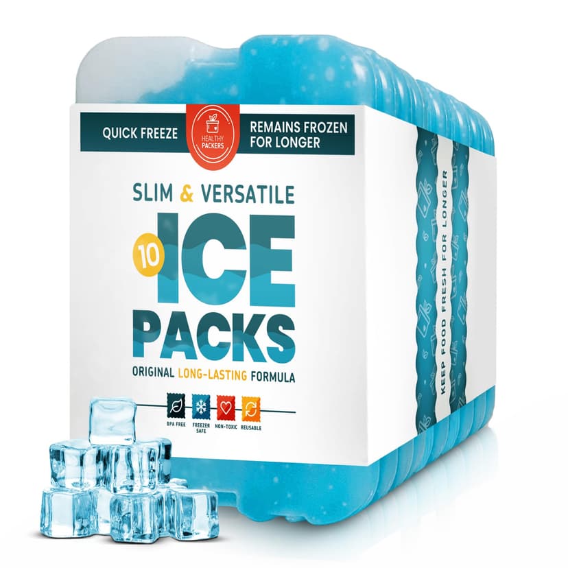 Healthy Packers Ice Packs for Lunch Boxes & Coolers - Freezer Packs - Original Cool Pack | Cooler Accessories for Beach, Camping & Fishing | Slim & Long-Lasting Reusable Ice Pack for Cooler