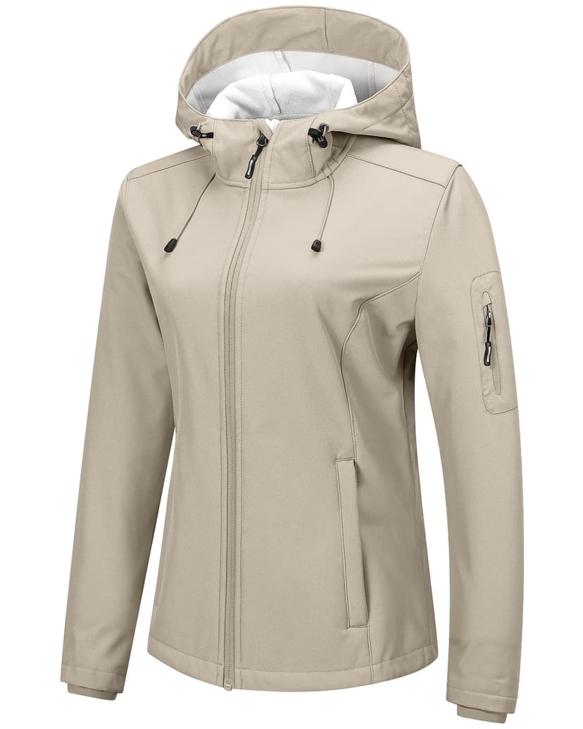 Outdoor Ventures Women's Softshell Jacket Fleece Lined Waterproof Rain Coat | Warm, Lightweight, Breathable, Insulated, Windbreaker, with Hood, 5 Pockets, Spring, Winter, for Hiking, Camping, Travelin