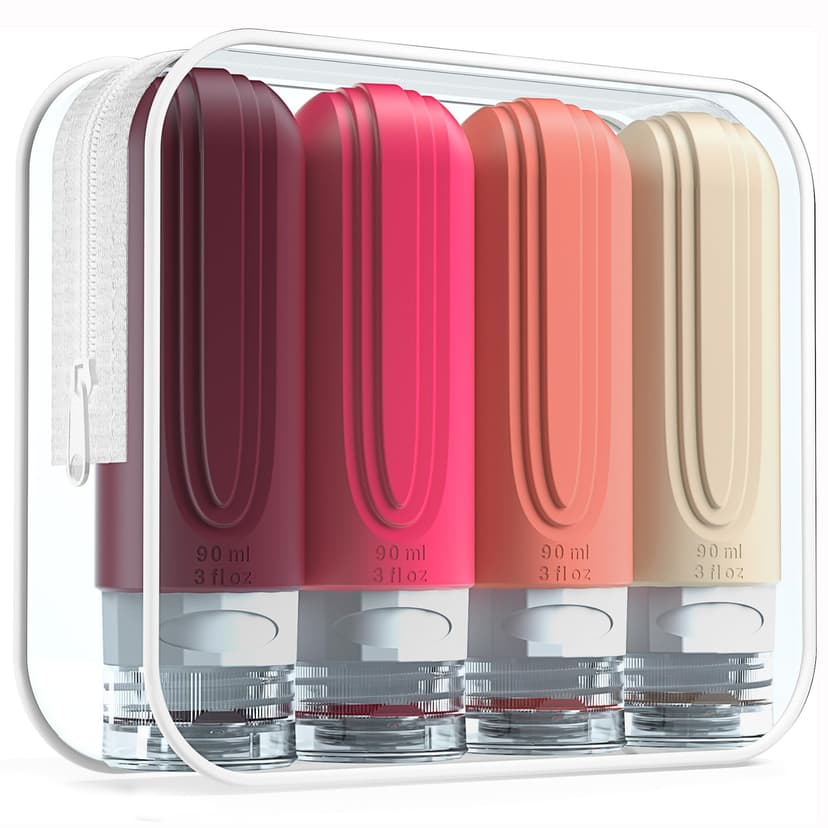 Mrsdry Travel Bottles for Toiletries, Tsa Approved 3oz Travel Size Containers BPA Free Leak Proof Refillable Liquid Silicone Squeezable Travel Accessories for Shampoo Conditioner Lotion (4 Pack)