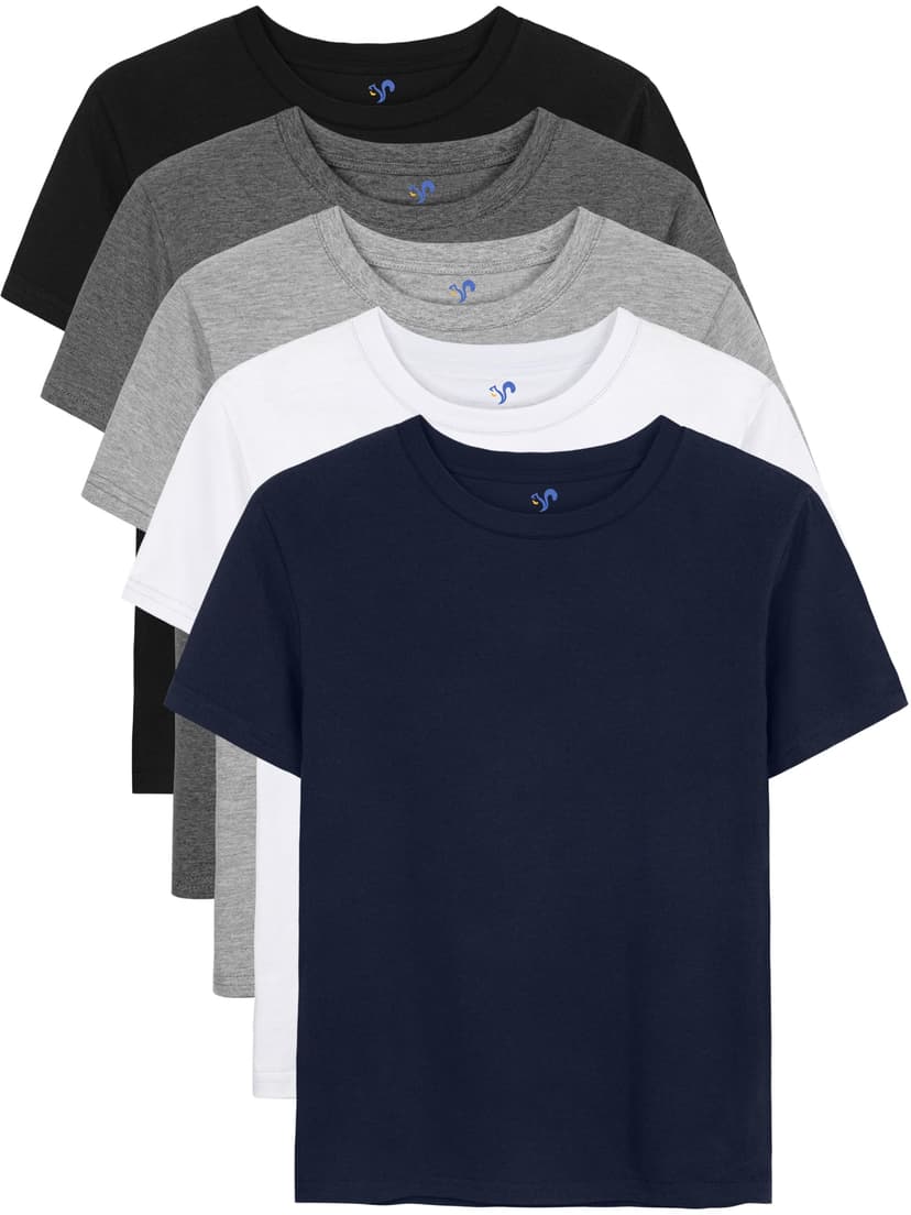 5 Pack Boys Shirts Short Sleeve T-Shirts Cotton Tshirts Toddler Clothes | Classic Fit Tees for 2T-18Y, Soft Breathable Tops, Mix & Match Clothes for School, Play, Daily Wear, Long-lasting & Easy Care