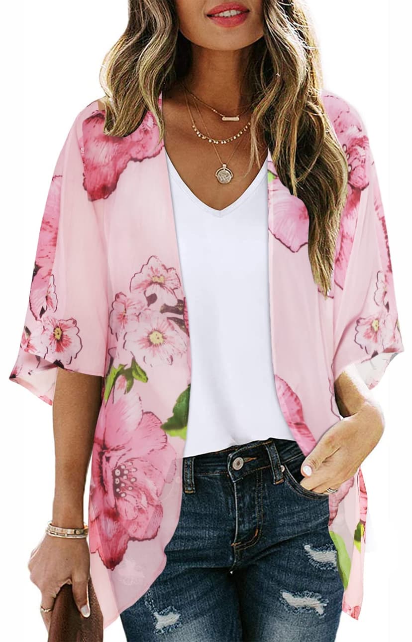 Women's Floral Print Puff Sleeve Kimono Cardigan Loose Cover Up Casual Blouse Tops 2026