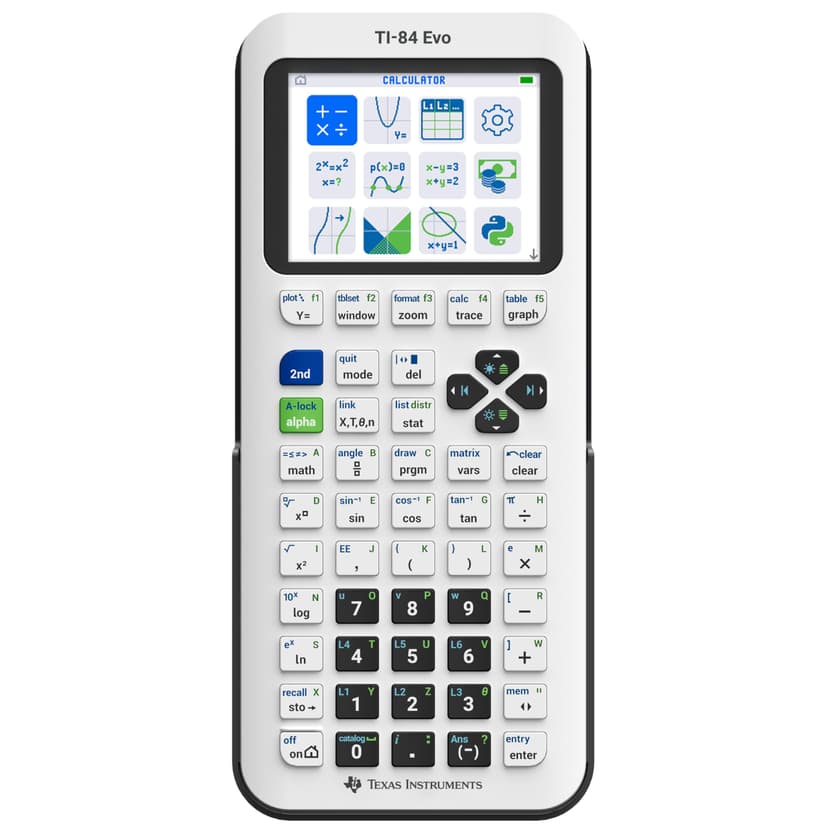 TI-84 Evo Graphing Calculator Texas Instruments, White | Intuitive Icon-based Homescreen, USB-C Charging, Python Programming, Faster Performance, Bigger Graphs than TI-84 Plus CE