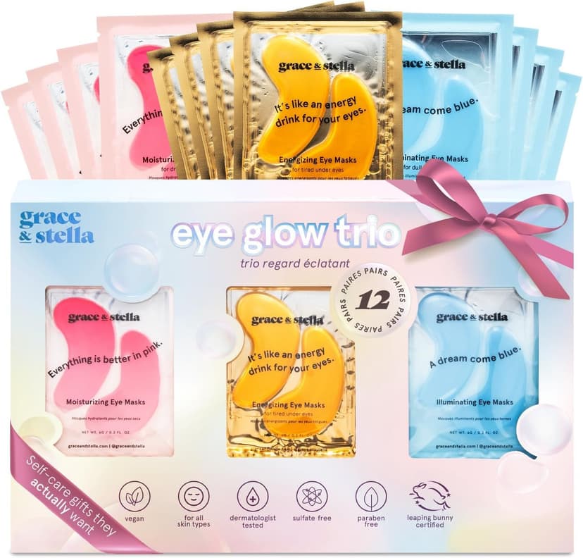 grace & stella Under Eye Patches (12 pairs) Eye Masks for Puffy Eyes and Dark Circles - Graduation Gifts for Teens, Birthdays, Bachelorette Party Favors, Self Care Gifts for Women - Vegan Cruelty-Free