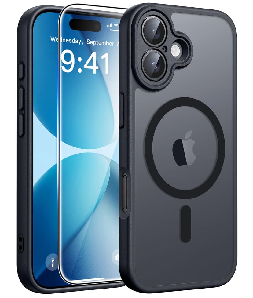 FNTCASE for iPhone 17 Case: [Compatible with Magsafe] Translucent Matte Cases with [Full Camera Protection] [Screen Protector] Military Grade Shockproof Protective Phone Cover - Black