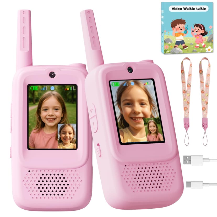 Video Walkie Talkies for Kids, 2 Pack Rechargeable Walkie Talkies with Screen, Indoor Outdoor Toy for 3 4 5 6 7 8 9 10 Year Old Girl, Christmas Birthday Gifts for Girls Age 3-12 (Pink)