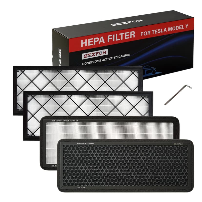 SEZFOM Front Trunk Hepa Filters Kit for Tesla Model Y(2022-2026) with Activated Carbon,4-pack Dual Layer Air Filter Replacement Includes 2 HEPA Filter 2 Carbon Filter