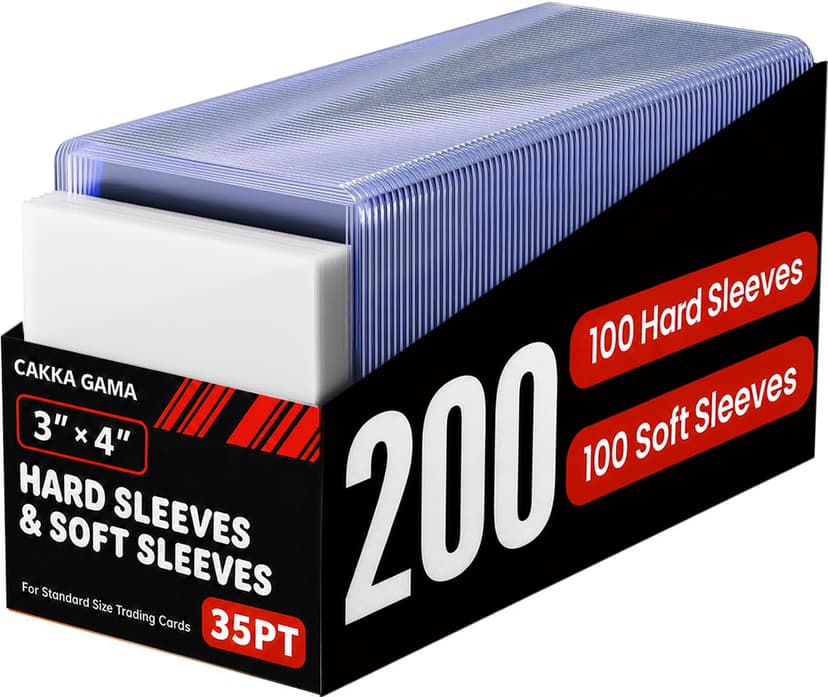 200 Card Sleeves Hard, Baseball Card Protectors for Trading Cards | Trading Card Holder, 3" × 4" Hard Sports Card Protectors for TCG MTG PKM Game Cards (100 Hard Sleeves + 100 Soft Sleeves)