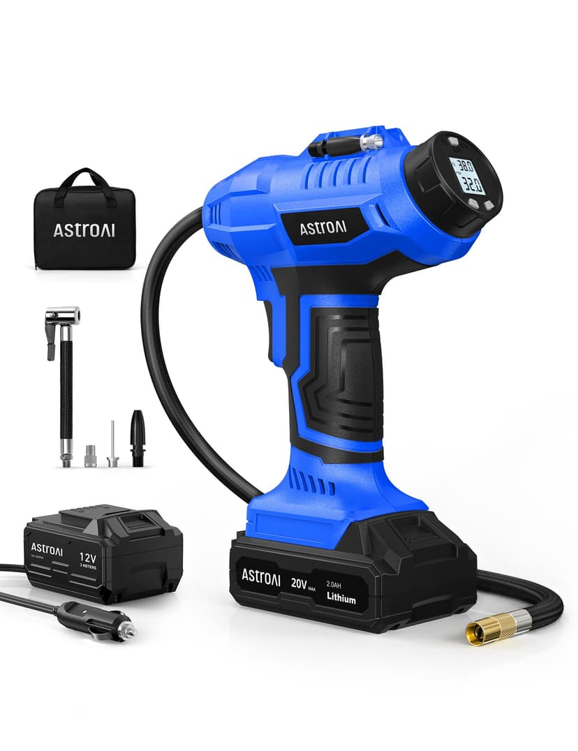 AstroAI Cordless Tire Inflator Portable Air Compressor 160PSI 12VDC Battery | Dual Power Supply Auto Shut-Off Digital Pressure Gauge Fast Inflation Air Pump for Cars Motorcycles Bikes Ball Gift Blue