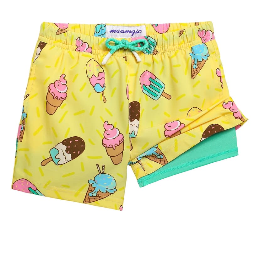 maamgic Boys Swim Trunks with Compression Liner Toddler Stretch Swim Shorts