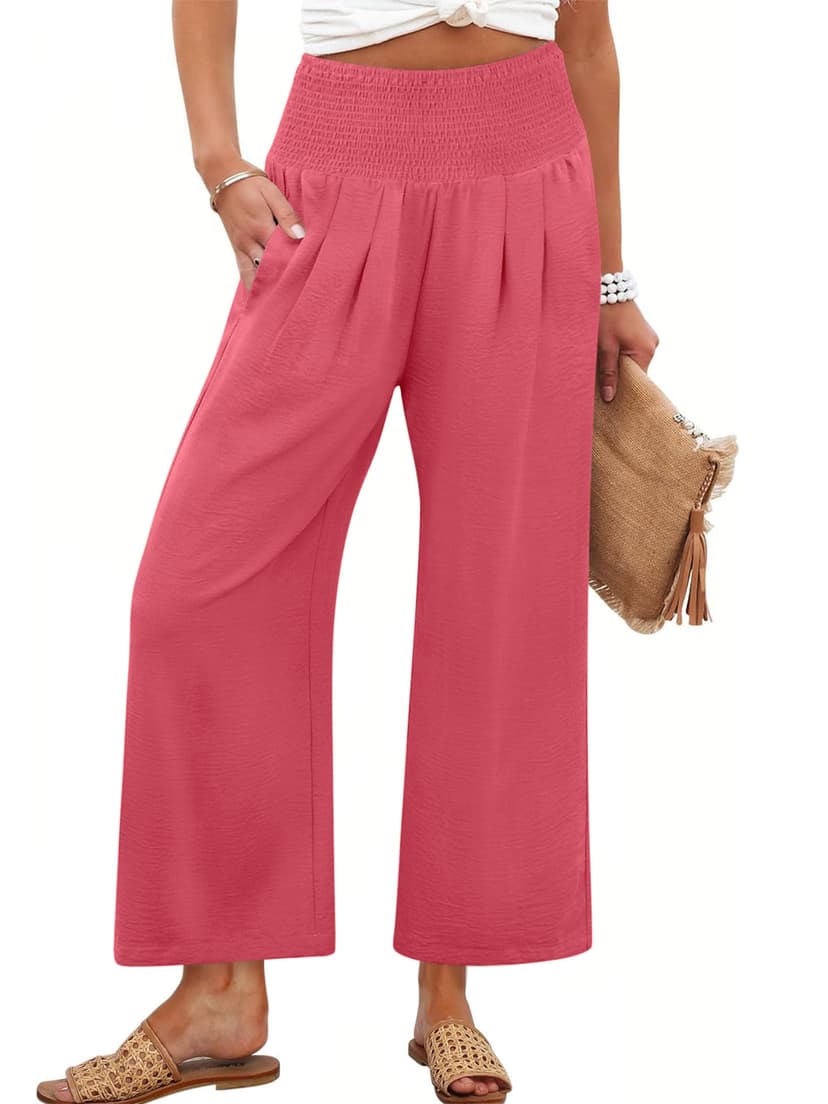 ANRABESS Womens Pants Wide Leg High Waisted Palazzo Pants Summer Flowy Beach Lounge Casual Trousers with Pockets