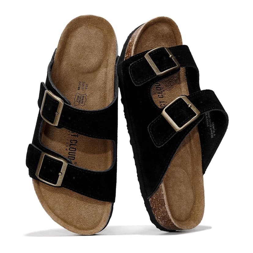 Project Cloud 100% Genuine Leather Womens Sandals Slides for Women (Venita) | Cork Footbed Sandals for Women with Memory Foam and Arch Support Vacation Essentials Slides for Women Footwear Flat Sandal